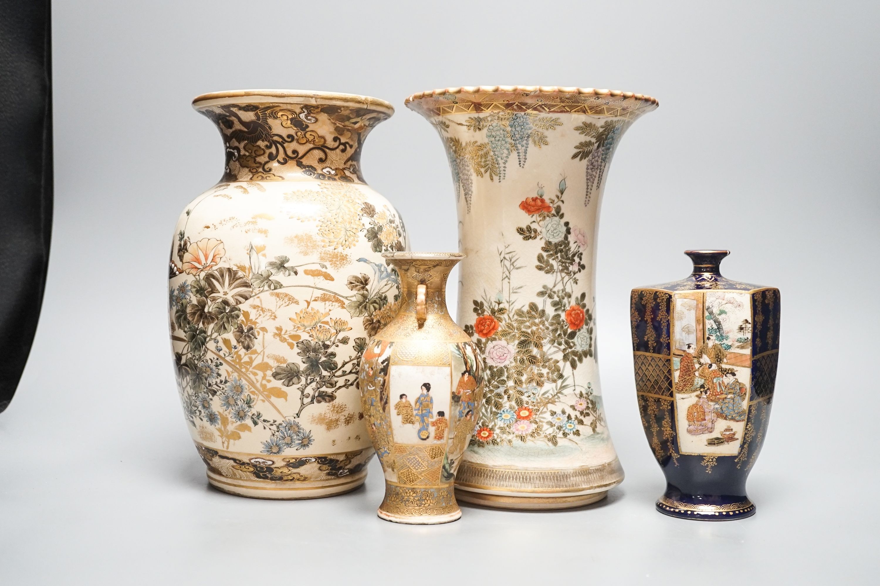 A group of Japanese Satsuma pottery vases, Meiji period, tallest 24.5cm
